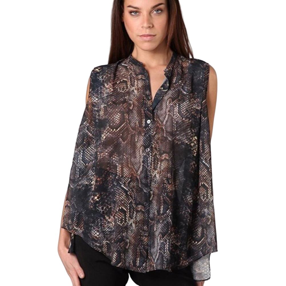 Acne Size 34 (US 2)-Shimmer Snake Chiffon Sleeveless Blouse Hi-Lo Hem